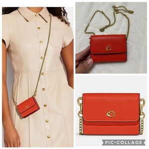 Coach Orange Crossbody Bag with Gold Chain Half-Flap Card Case